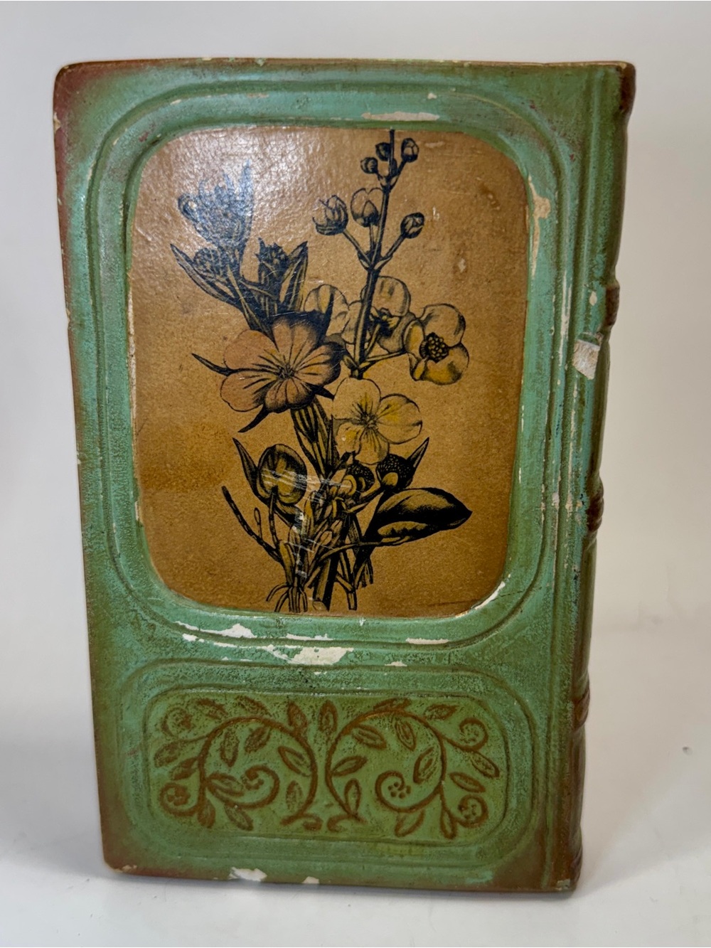 Borghese Italian Floral Botanical Bookend Sage Green Vintage Gold Gilt 6” Tall